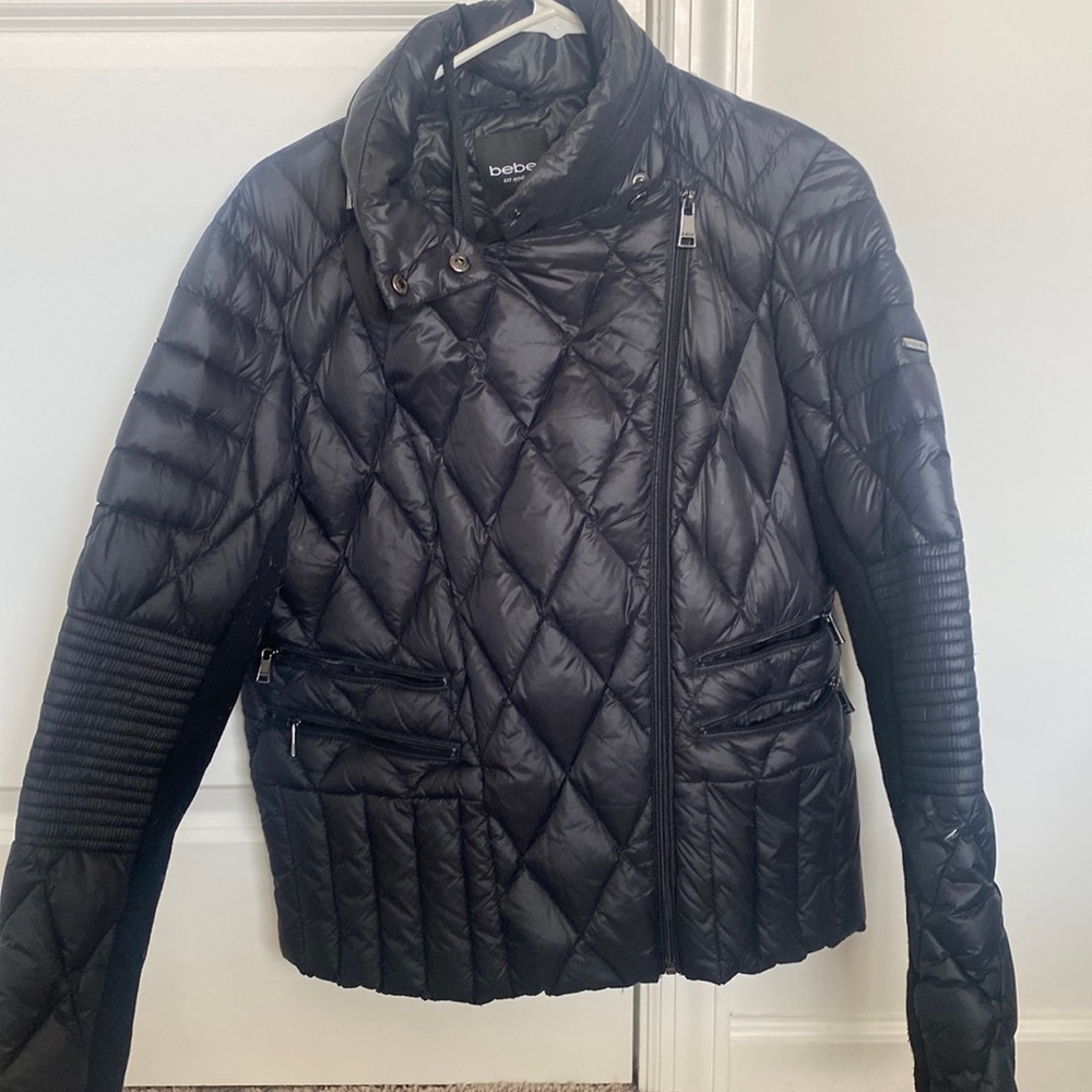 Black coat quilted  bebe size large worn once
